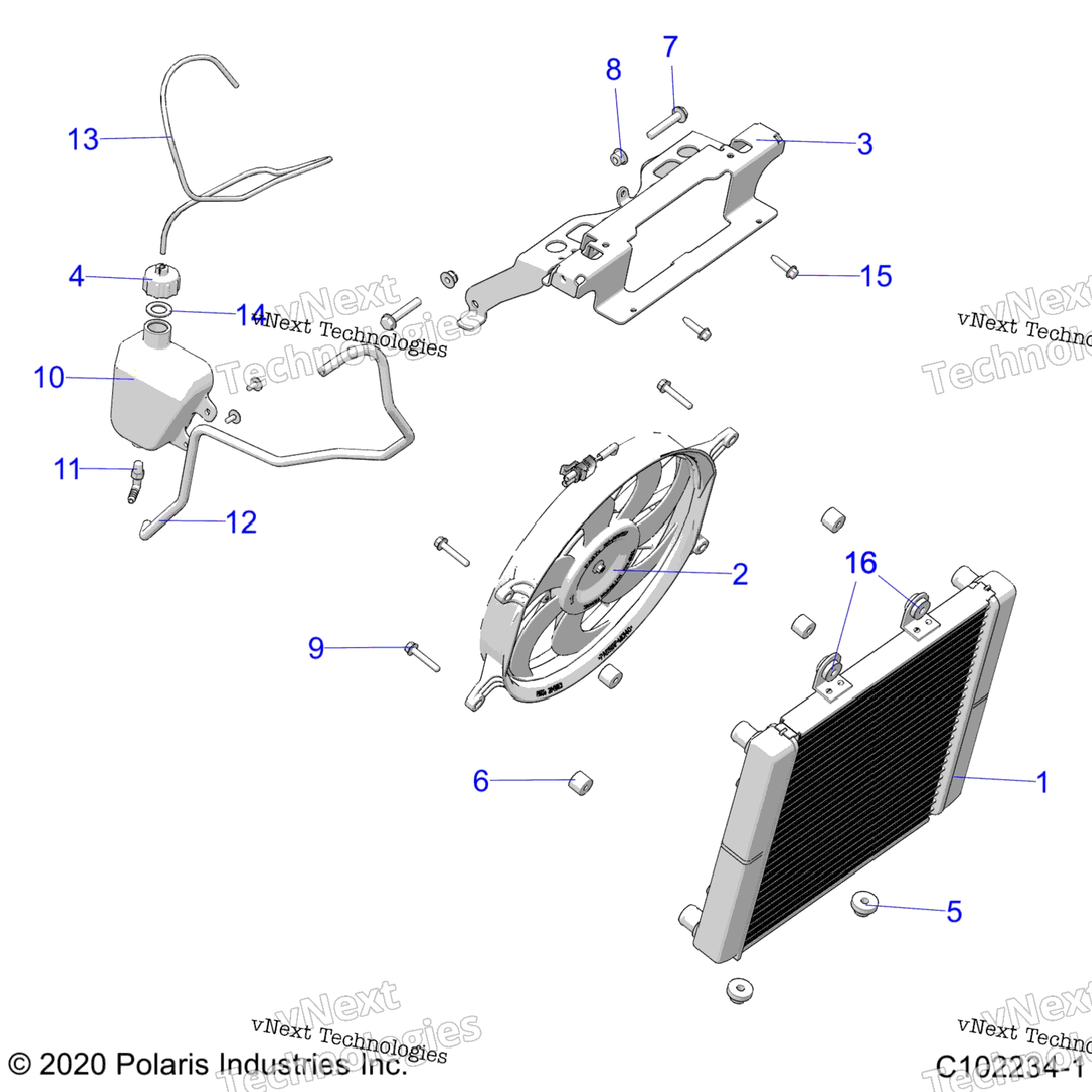 Engine, Cooling System, Radiator, Fan & Overflow Bottle