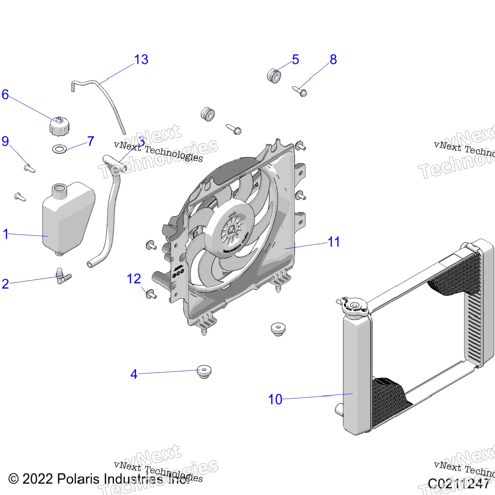 Engine, Cooling System, Radiator, Fan & Overflow Bottle