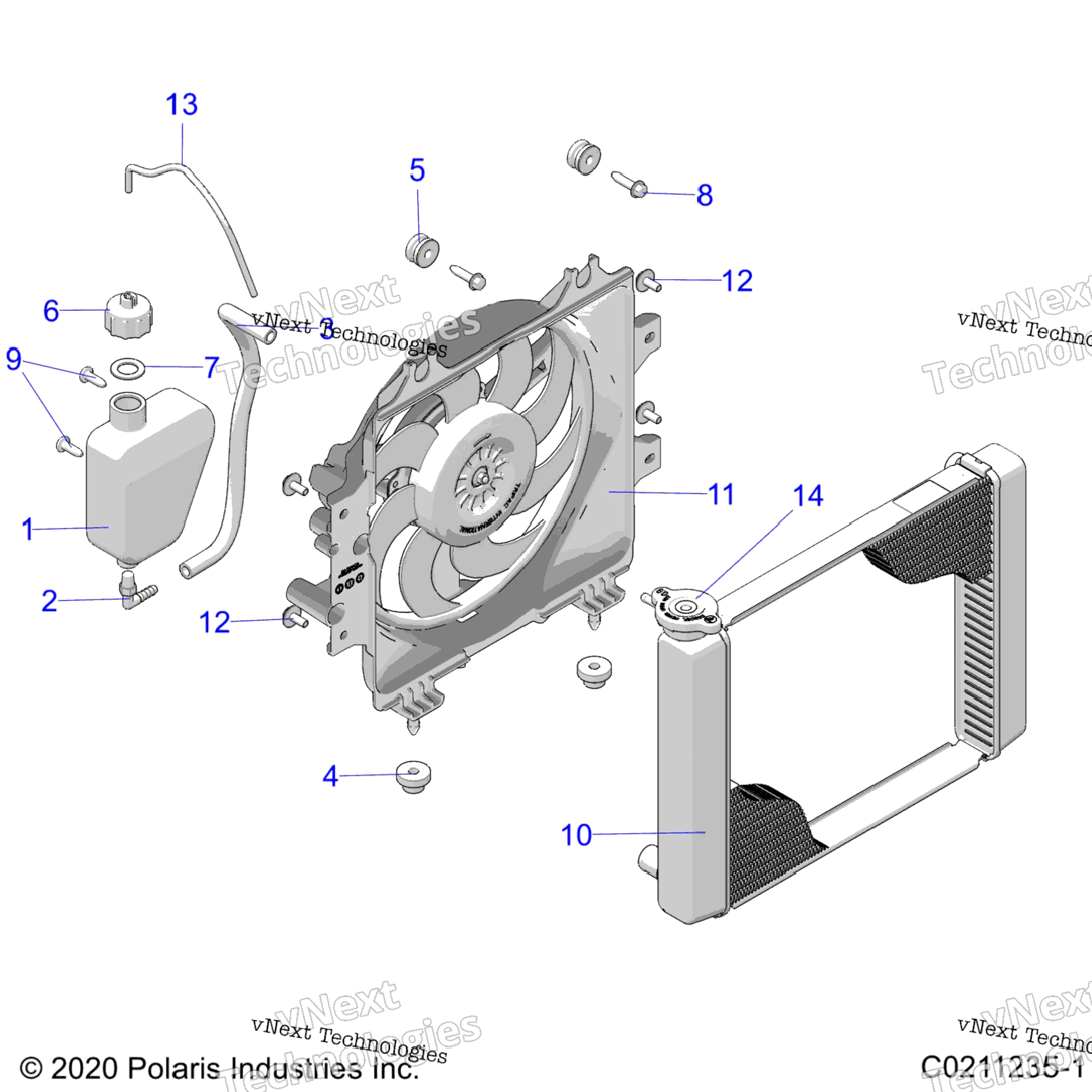 Engine, Cooling System, Radiator, Fan & Overflow Bottle