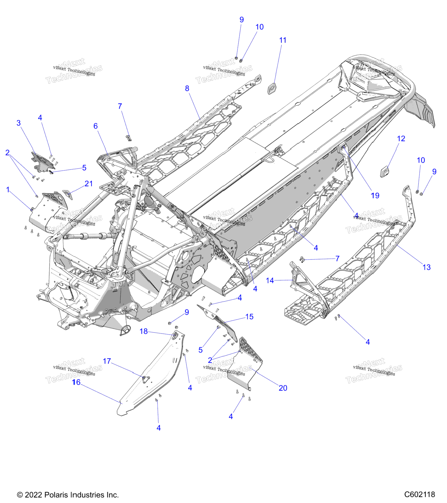 Chassis, Clutch Guard, Footrests, & Runningboards