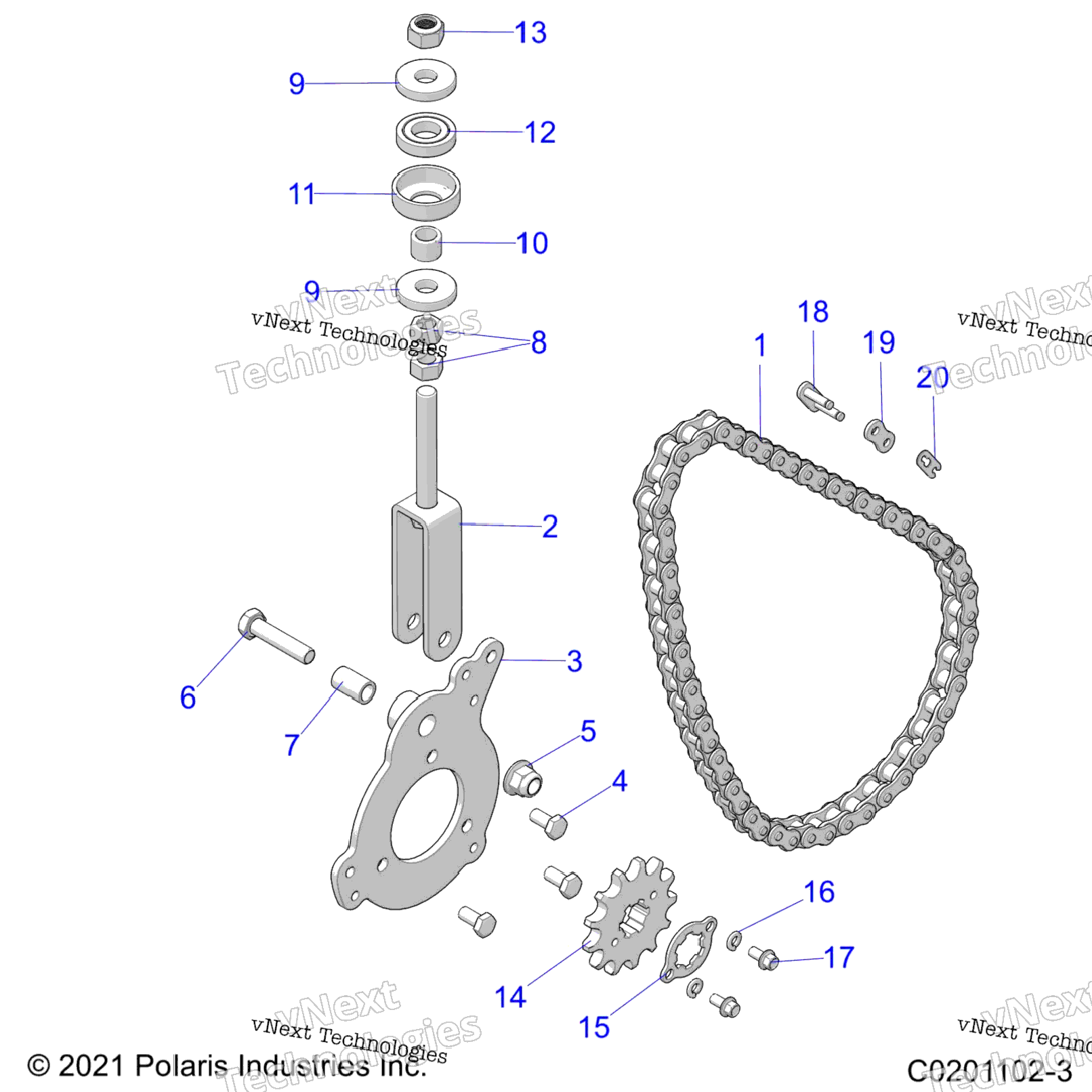 Drive Train, Chain Tensioner And Sprocket