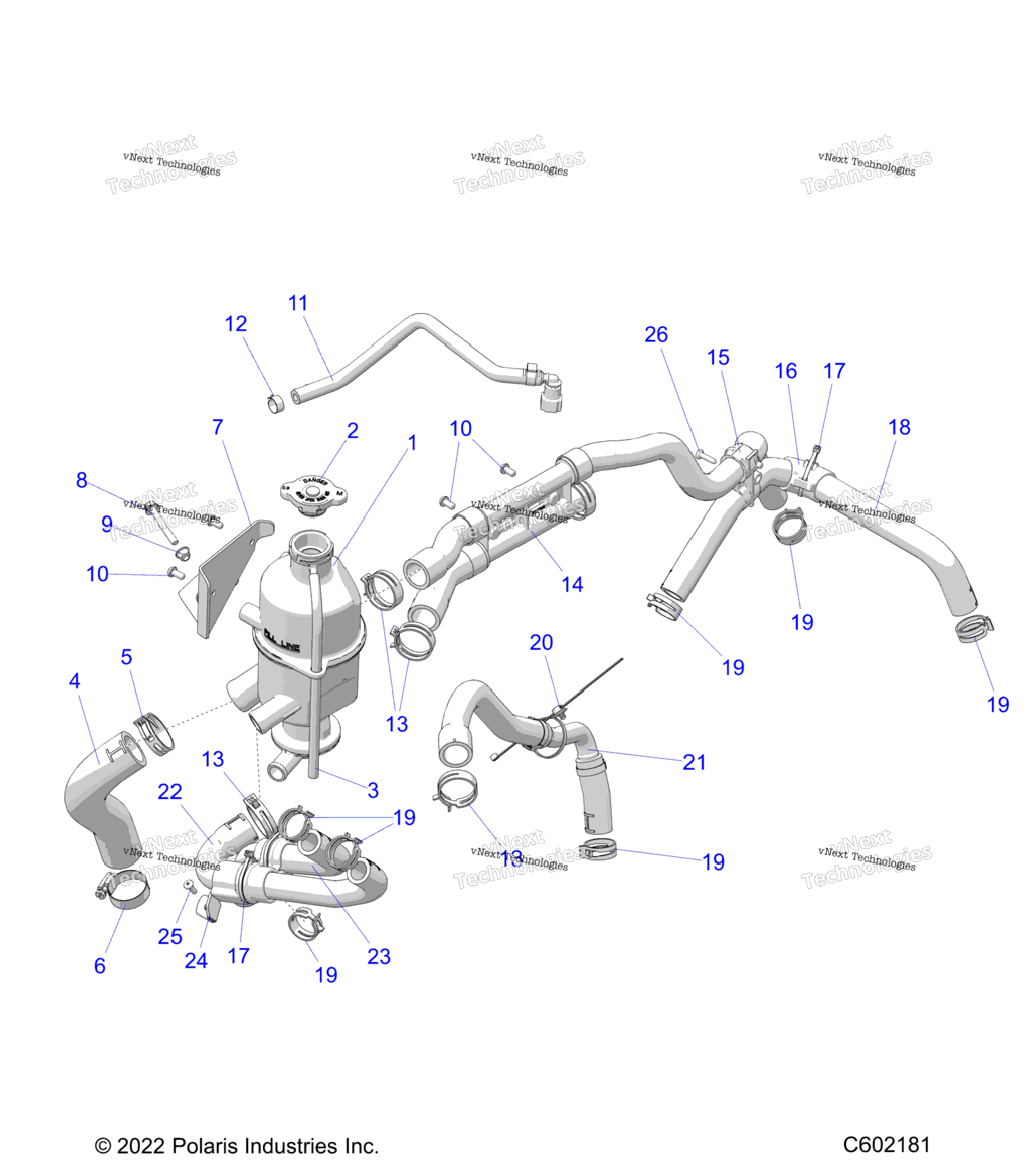 Engine, Coolant Bottle And Hoses