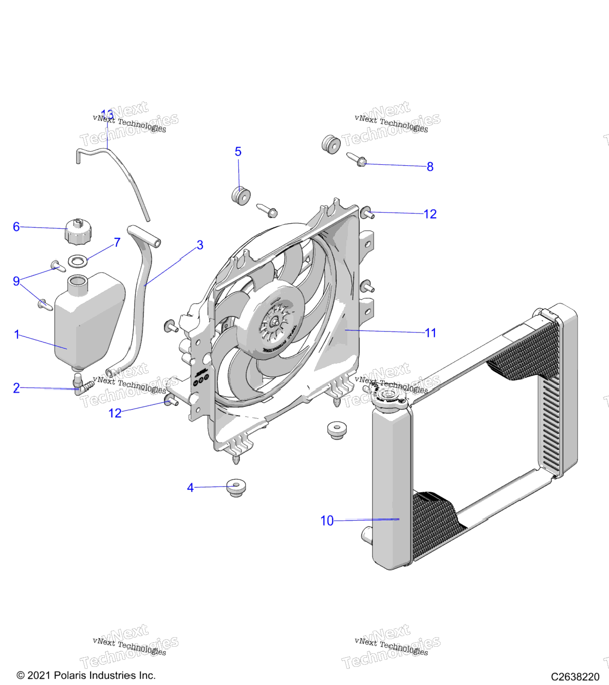 Engine, Cooling System, Radiator, Fan & Overflow Bottle