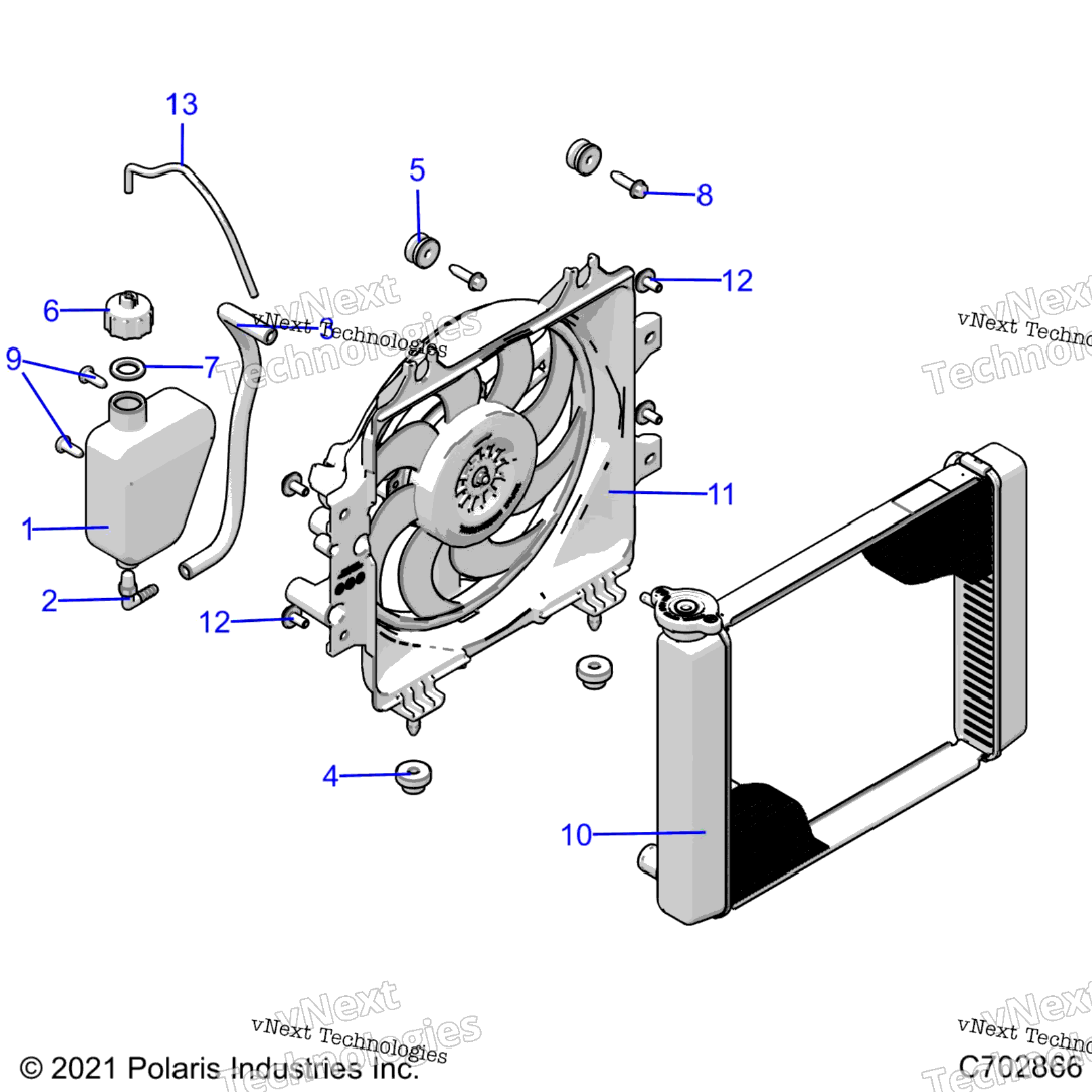 Engine, Cooling System, Radiator, Fan & Overflow Bottle