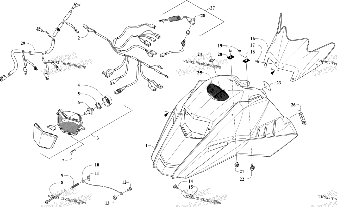 Hood, Headlight, And Windshield Assembly