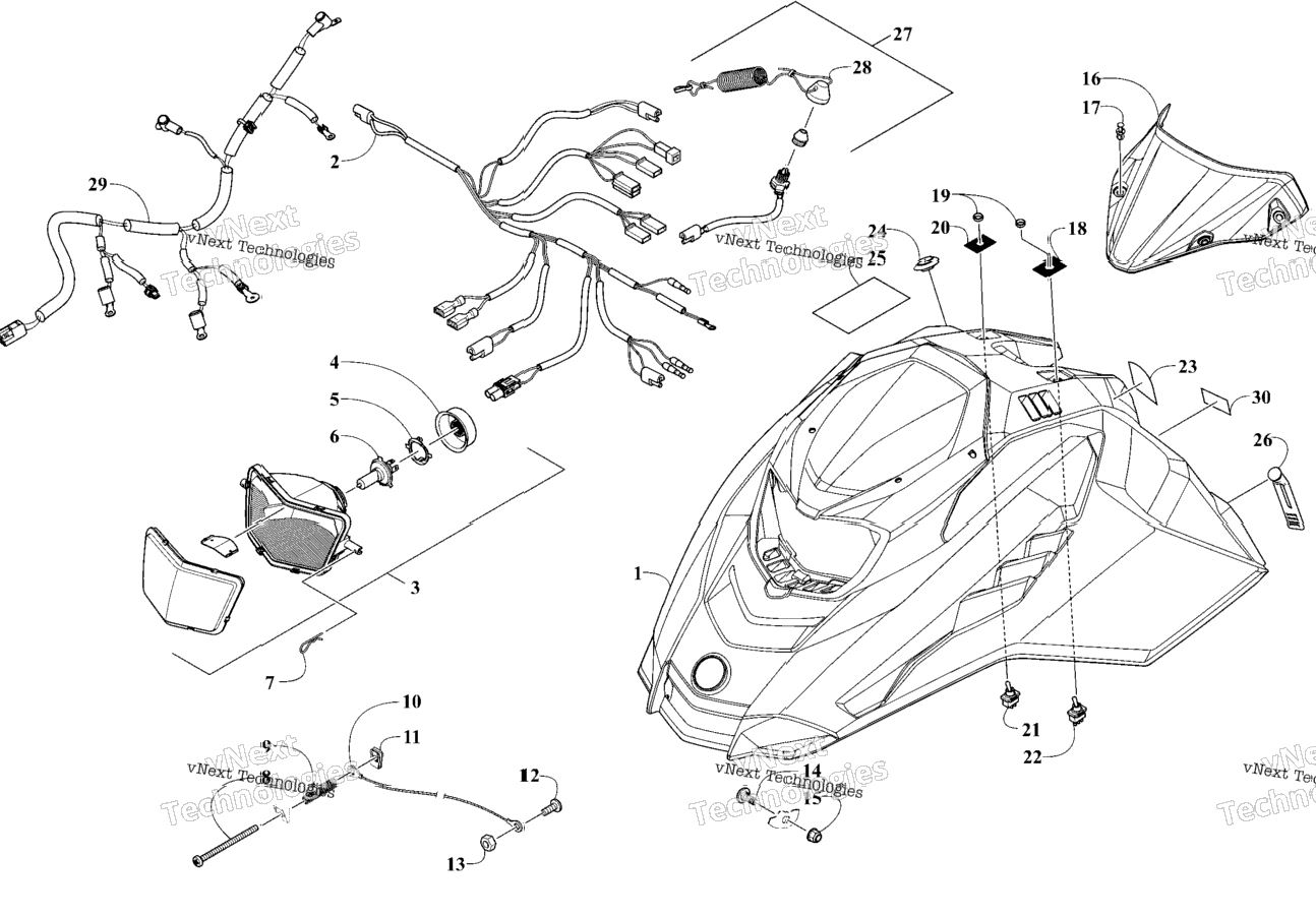 Hood, Headlight And Windshield