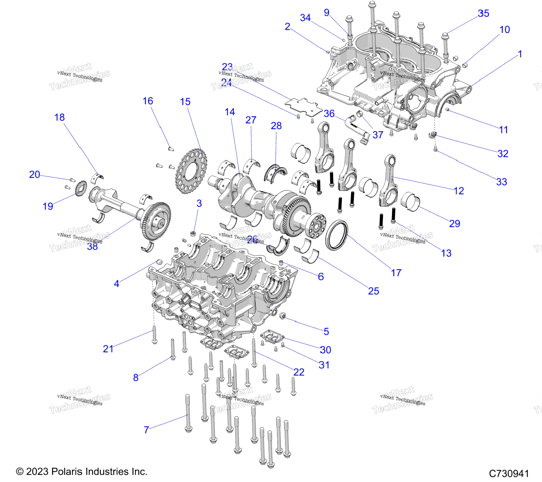 Engine, Crankcase, Crankshaft