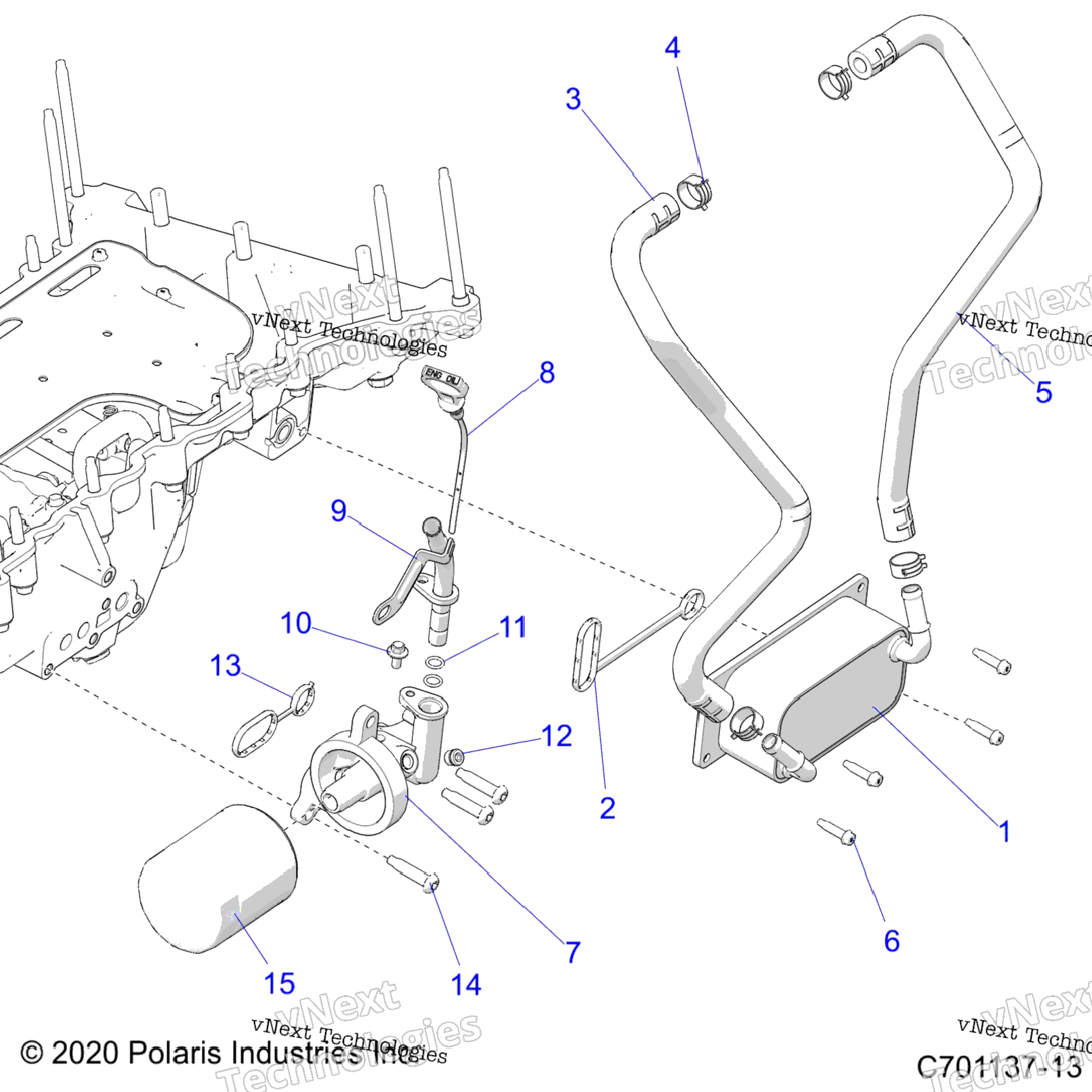 Engine, Oil Filter, Oil Cooler And Related