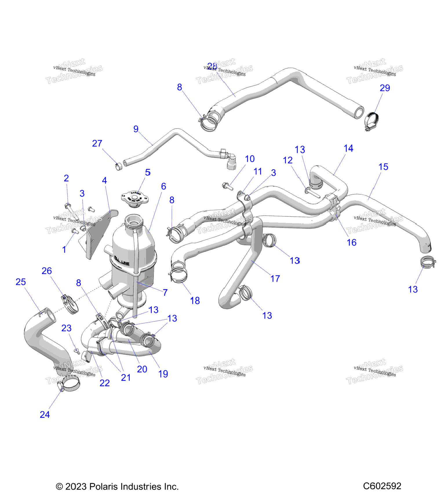 Engine, Coolant Bottle And Hoses