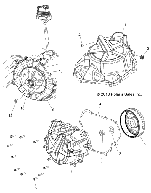 Engine, Stator Cover And Flywheel