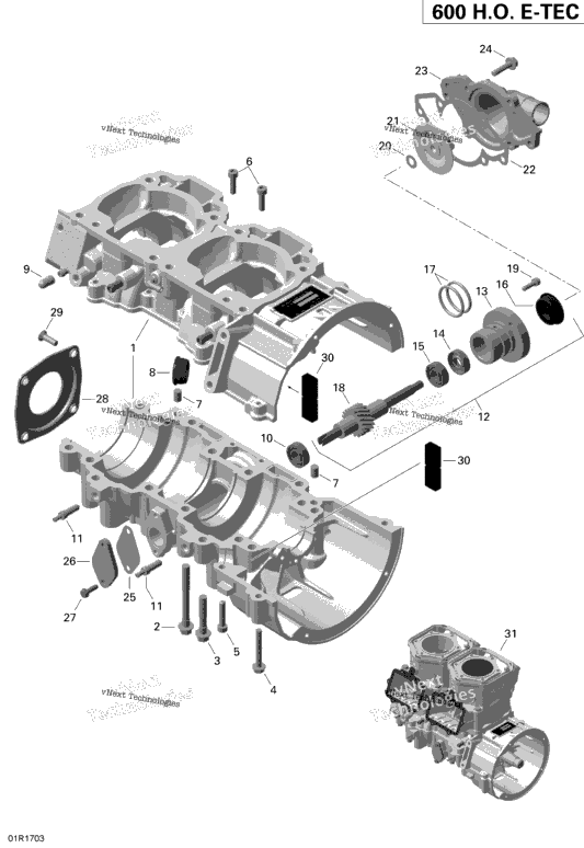 Crankcase and Water Pump - 600HO E-TEC